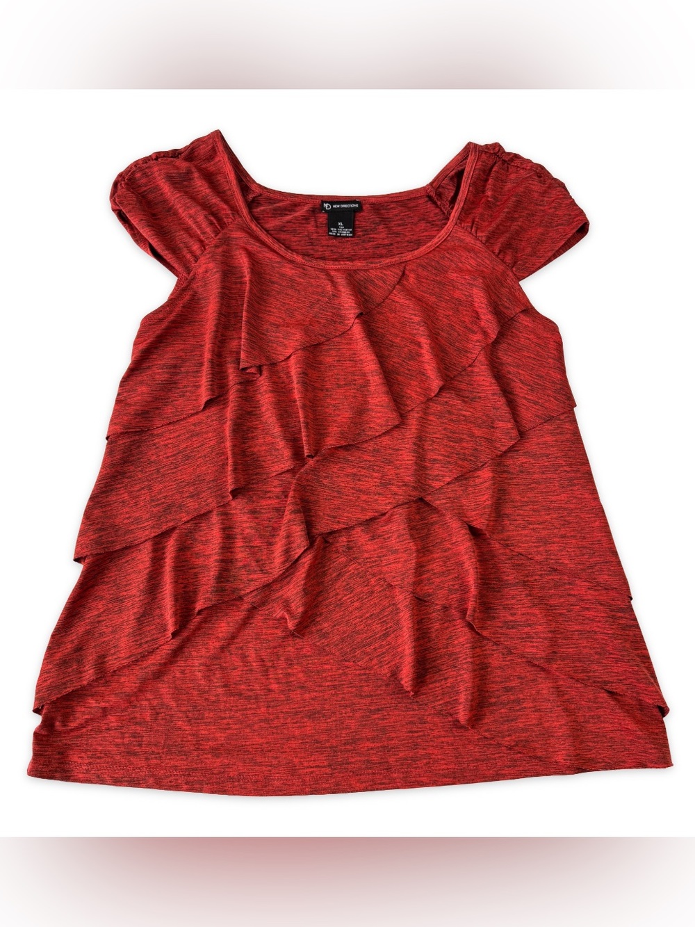 New Directions Tiered Top Womens XL Red Black Cap Sleeve Stretch